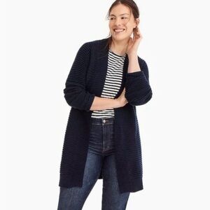 j crew open front ribbed cotton dark navy blue duster long cardigan sweater